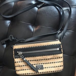 Fossil Tan and Black Polka Dot Crossbody
